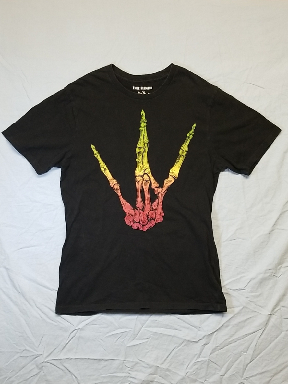 True Religion Rasta West Side Skeleton Hand Logo Graphic T-Shirt Vintage Y2K